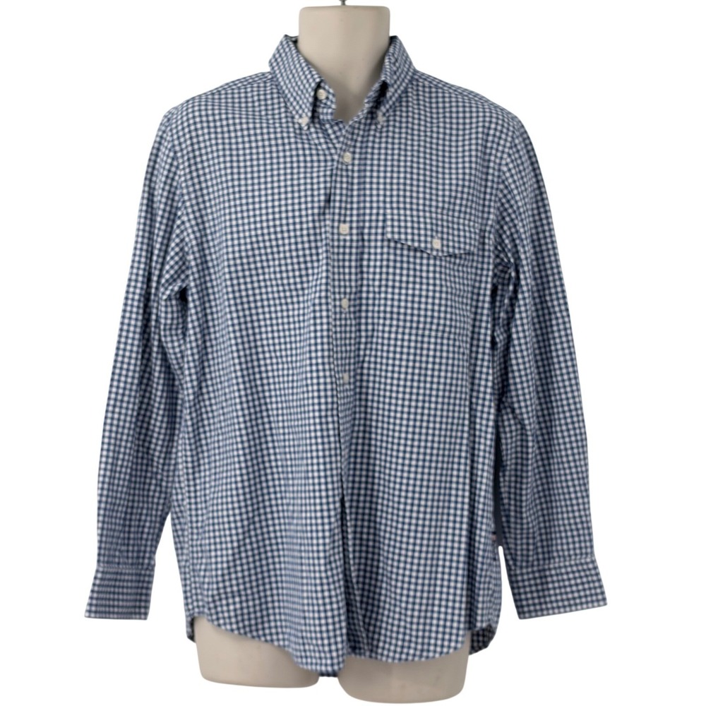 Chaps Mens Blue White Gingham Check Long Sleeve Button Down Shirt Size M